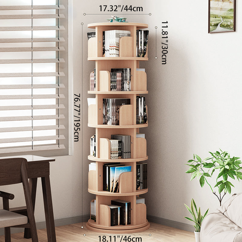 Modern Minimalist Pine Board Bookshelves 6-Tier Rotatable For Home Office