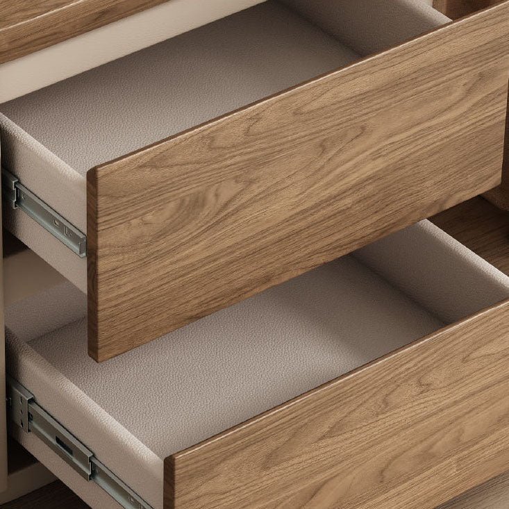 Modern Minimalist Rectangular Plywood Pine Wood Faux Saddle Leather Nightstand 2-Drawer For Bedroom