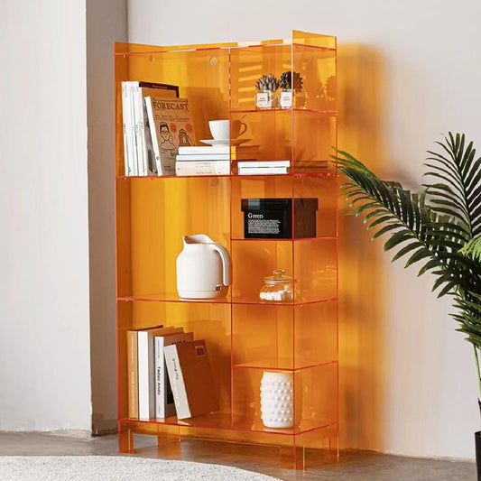 Modern Minimalist Rectangular Acrylic Bookshelves 4-Leg 9-Storage For Living Room