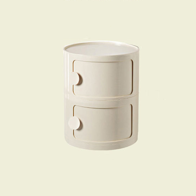 Modern Minimalist Round Plastic Nightstand 2/3-Cabinet For Bedroom