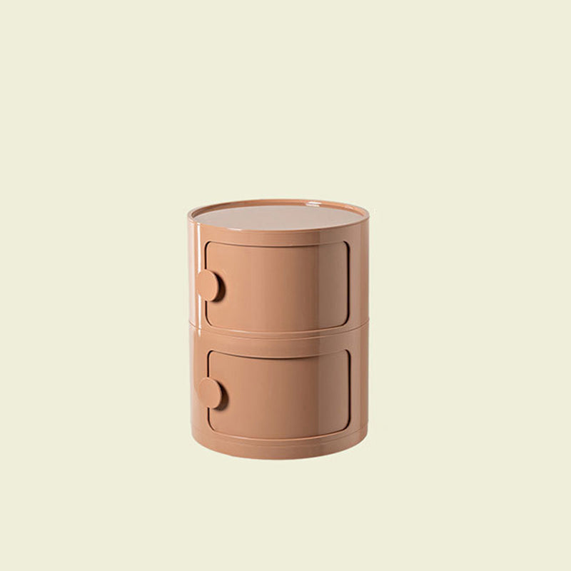 Modern Minimalist Round Plastic Nightstand 2/3-Cabinet For Bedroom