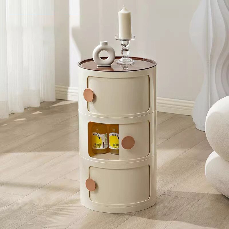 Modern Minimalist Round Plastic Nightstand 2/3-Cabinet For Bedroom