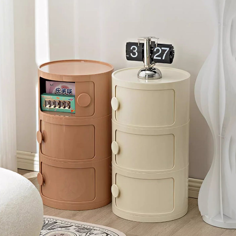 Modern Minimalist Round Plastic Nightstand 2/3-Cabinet For Bedroom