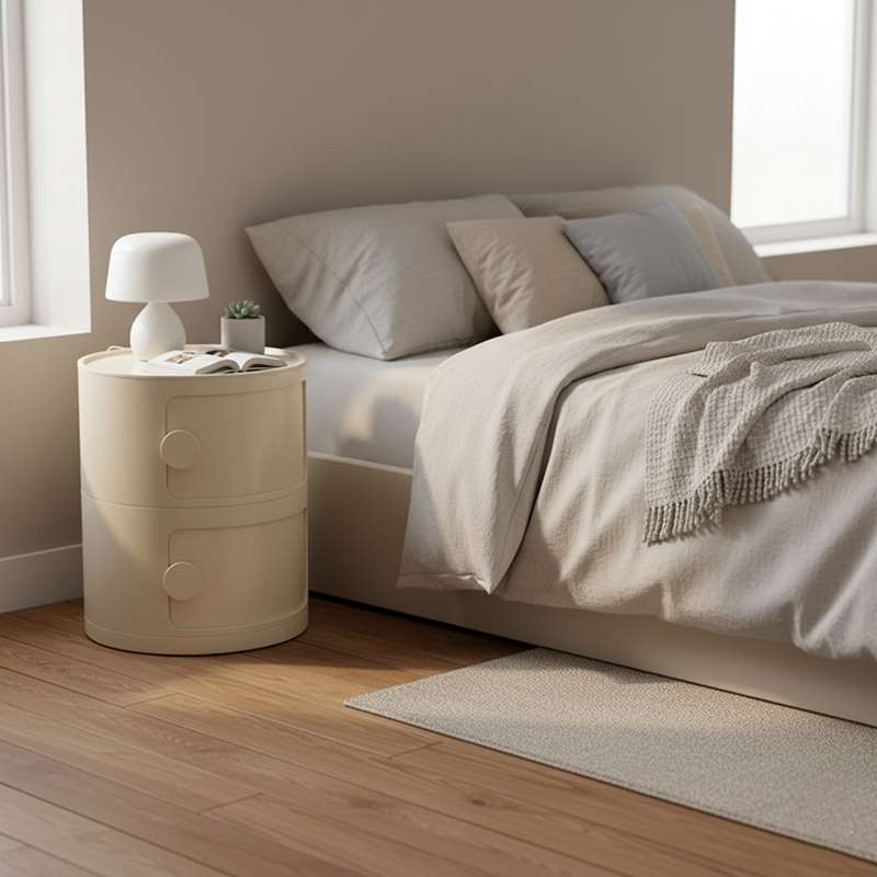 Modern Minimalist Round Plastic Nightstand 2/3-Cabinet For Bedroom