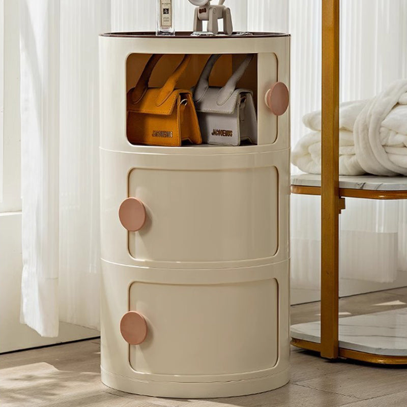 Modern Minimalist Round Plastic Nightstand 2/3-Cabinet For Bedroom