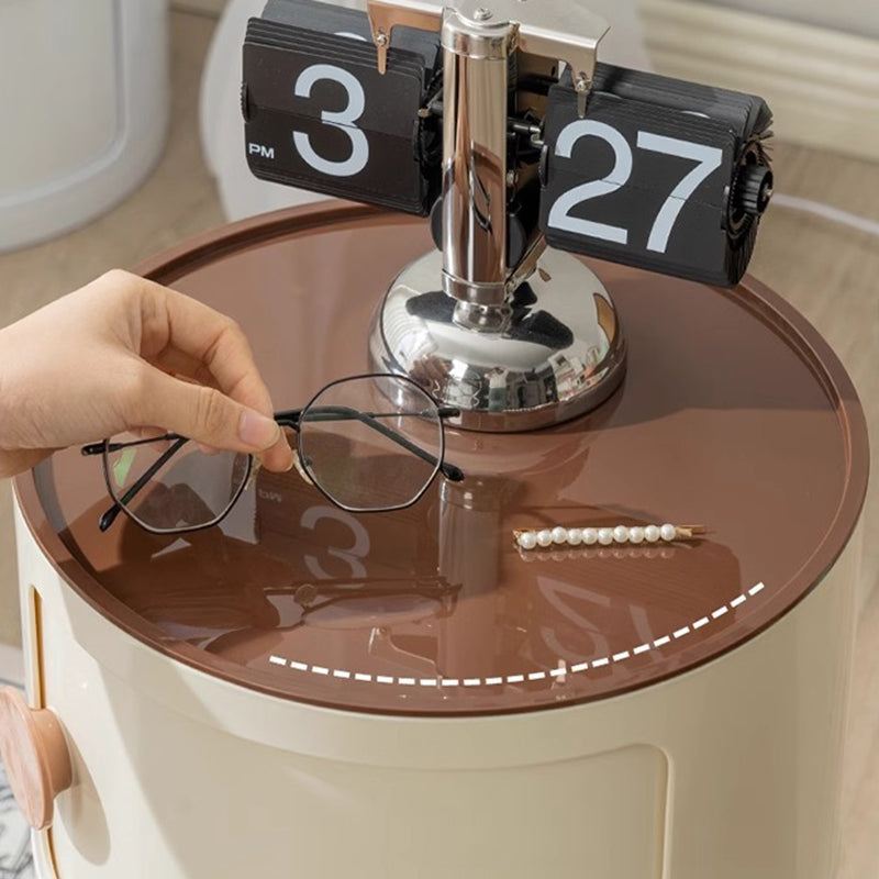 Modern Minimalist Round Plastic Nightstand 2/3-Cabinet For Bedroom