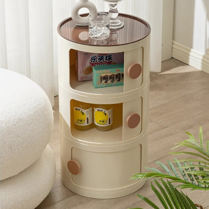 Modern Minimalist Round Plastic Nightstand 2/3-Cabinet For Bedroom