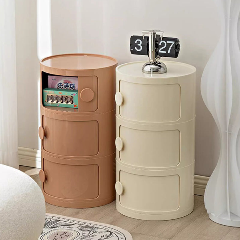 Modern Minimalist Round Plastic Nightstand 2/3-Cabinet For Bedroom