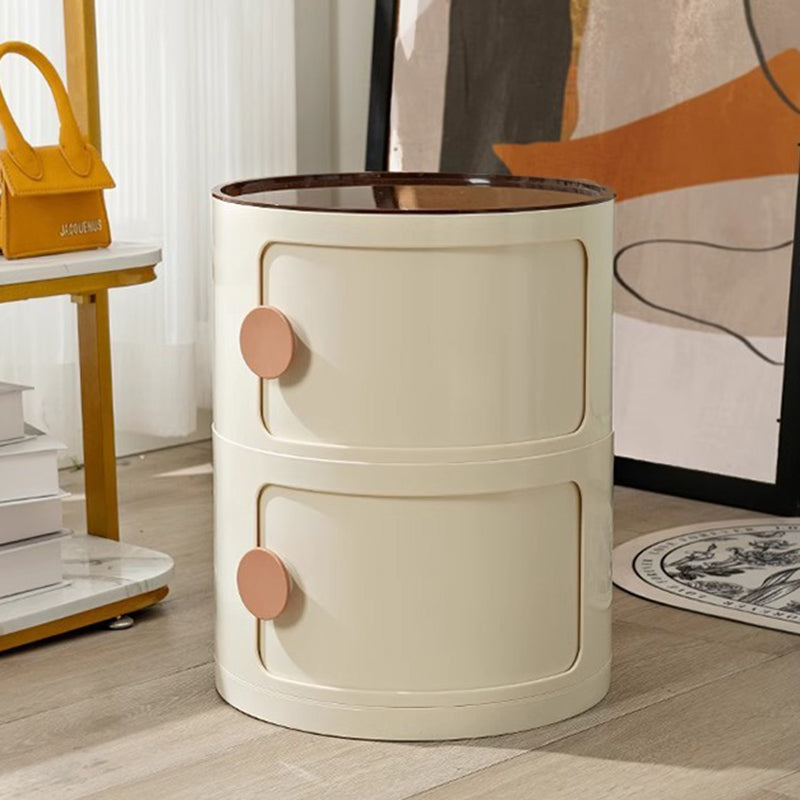 Modern Minimalist Round Plastic Nightstand 2/3-Cabinet For Bedroom
