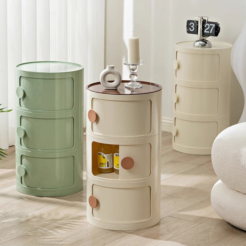 Modern Minimalist Round Plastic Nightstand 2/3-Cabinet For Bedroom