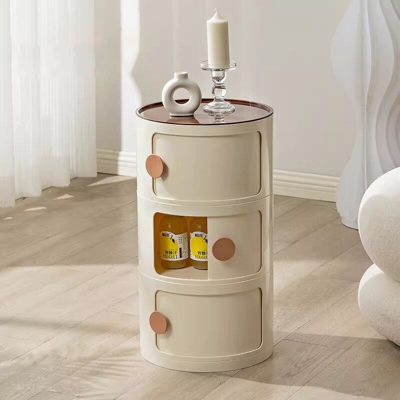 Modern Minimalist Round Plastic Nightstand 2/3-Cabinet For Bedroom