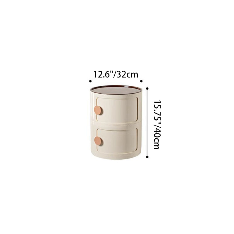 Modern Minimalist Round Plastic Nightstand 2/3-Cabinet For Bedroom