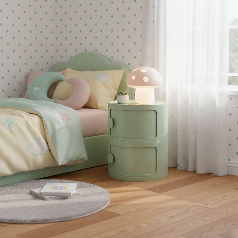 Modern Minimalist Round Plastic Nightstand 2/3-Cabinet For Bedroom