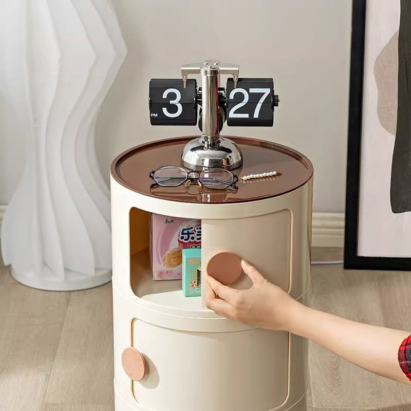 Modern Minimalist Round Plastic Nightstand 2/3-Cabinet For Bedroom
