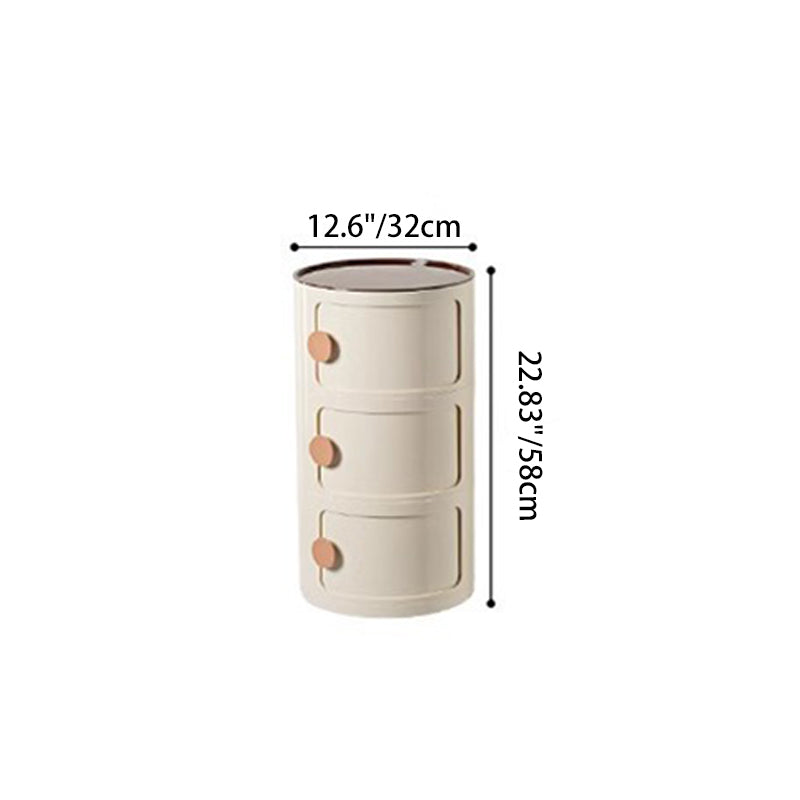 Modern Minimalist Round Plastic Nightstand 2/3-Cabinet For Bedroom