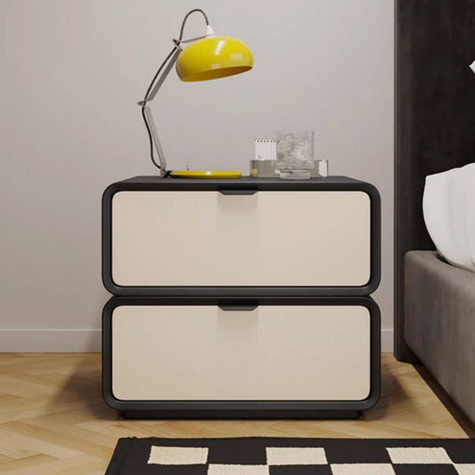 Modern Luxury Rectangle Faux Leather Pine Wood Fiberboard Nightstand 2-Drawer For Bedroom