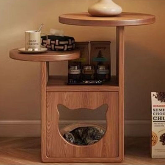 Contemporary Creative Round Cat Beds Pine Wood Nightstand 3-Tier For Bedroom