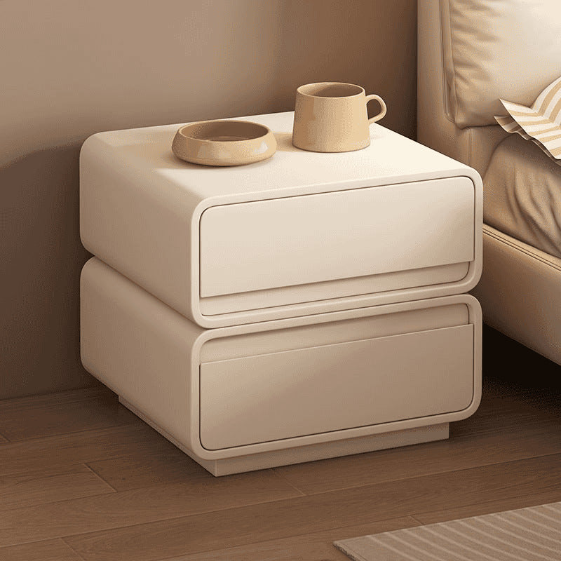 Modern Minimalist Square Finger-Jointed Pine Wood MDF Microfiber Leather Nightstand 2-Drawer For Bedroom