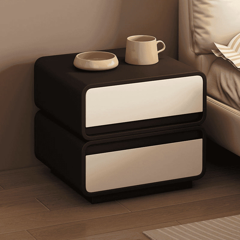 Modern Minimalist Square Finger-Jointed Pine Wood MDF Microfiber Leather Nightstand 2-Drawer For Bedroom