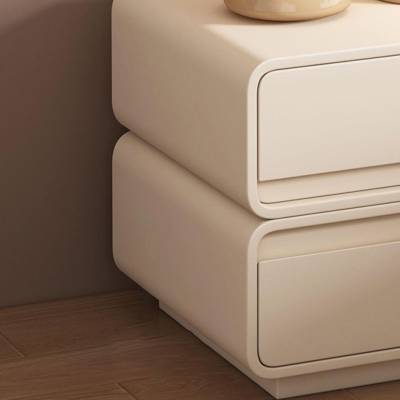 Modern Minimalist Square Finger-Jointed Pine Wood MDF Microfiber Leather Nightstand 2-Drawer For Bedroom