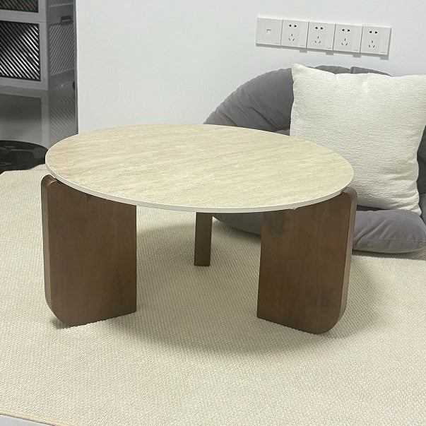 Modern Minimalist Round Sintered Stone Solid Wood Coffee Table For Living Room