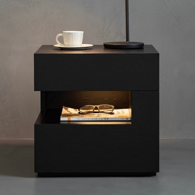 Modern Minimalist Square Rectangular Particle Board Nightstand 2-Tier For Bedroom