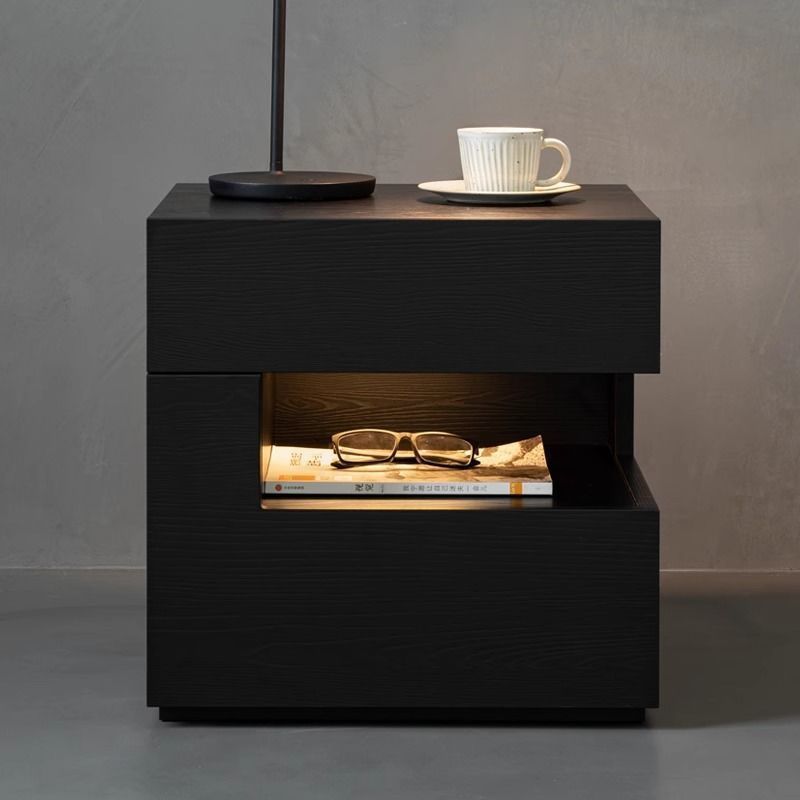 Modern Minimalist Square Rectangular Particle Board Nightstand 2-Tier For Bedroom