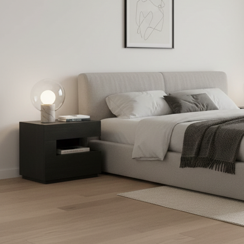 Modern Minimalist Square Rectangular Particle Board Nightstand 2-Tier For Bedroom