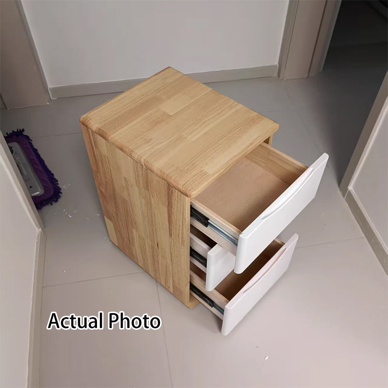 Traditioanl Japanese Rectangular Cubic Rubber Wood Metal Nightstand 2/3 Drawers For Bedside