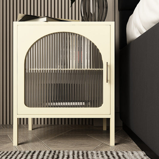Contemporary Nordic Square Cube Striped Glass Iron Nightstand 2-Tier For Bedside