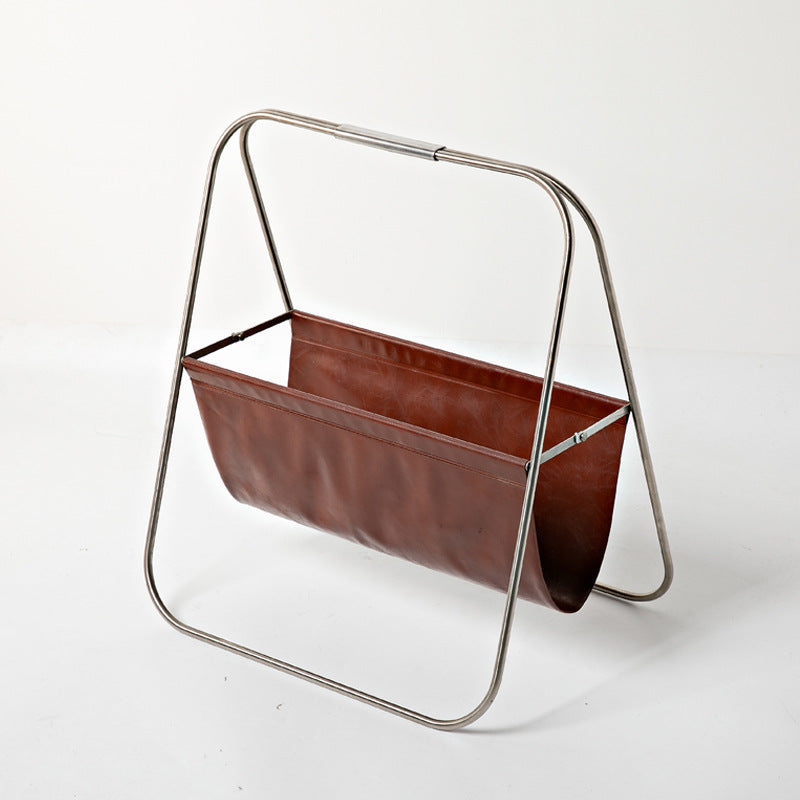 Contemporary Retro Stainless Steel Faux Leather Triangular Structure Bookshelves Foldable For Living Room