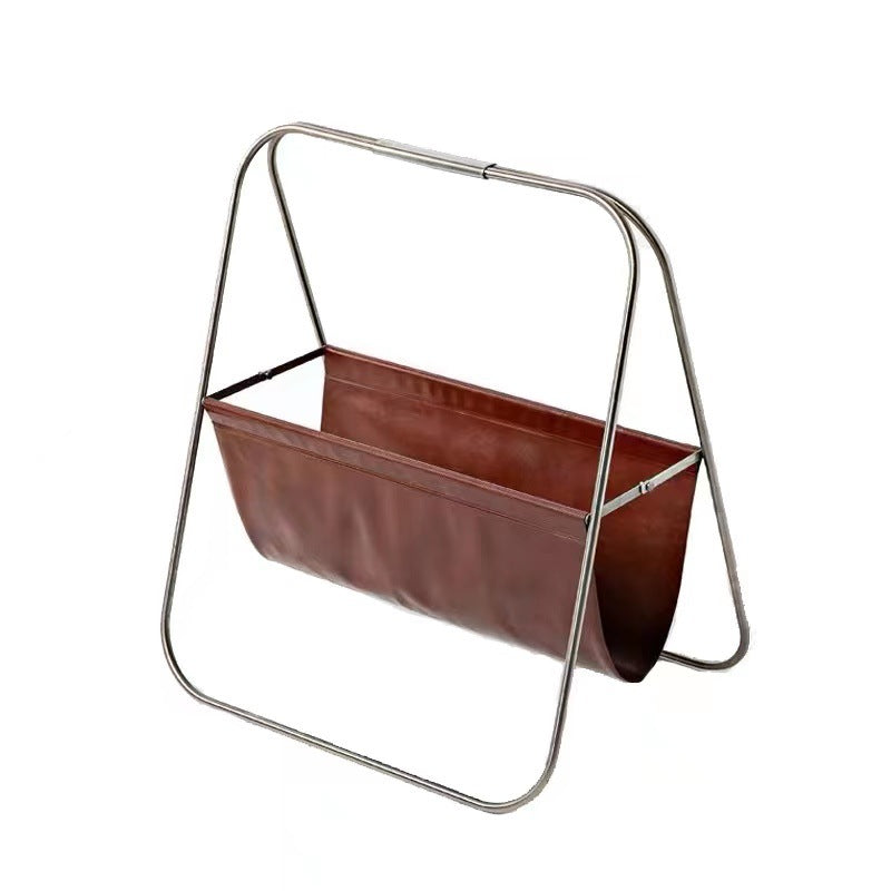 Contemporary Retro Stainless Steel Faux Leather Triangular Structure Bookshelves Foldable For Living Room