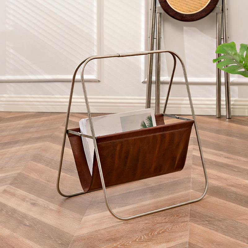 Contemporary Retro Stainless Steel Faux Leather Triangular Structure Bookshelves Foldable For Living Room