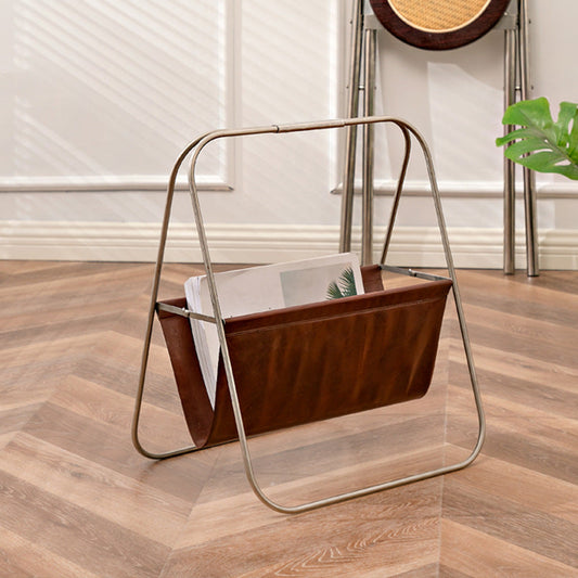 Contemporary Retro Stainless Steel Faux Leather Triangular Structure Bookshelves Foldable For Living Room