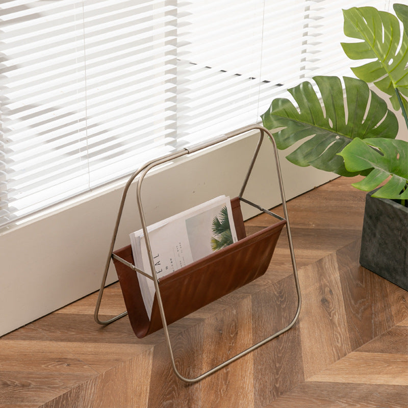 Contemporary Retro Stainless Steel Faux Leather Triangular Structure Bookshelves Foldable For Living Room