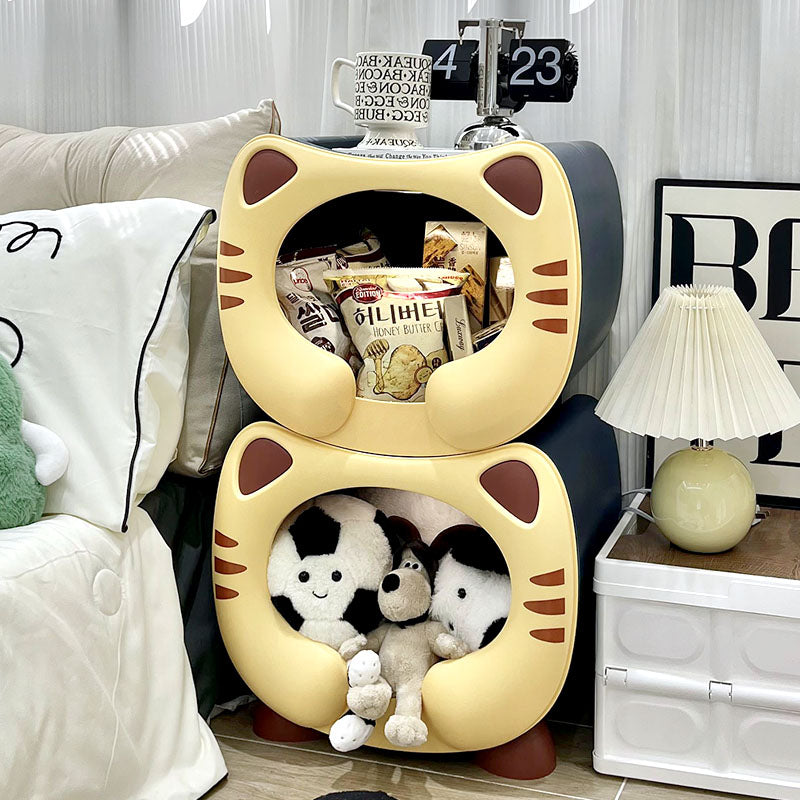 Contemporary Creative PP Kids Cartoon Cat Nightstand 1-Storage Stackable For Bedside