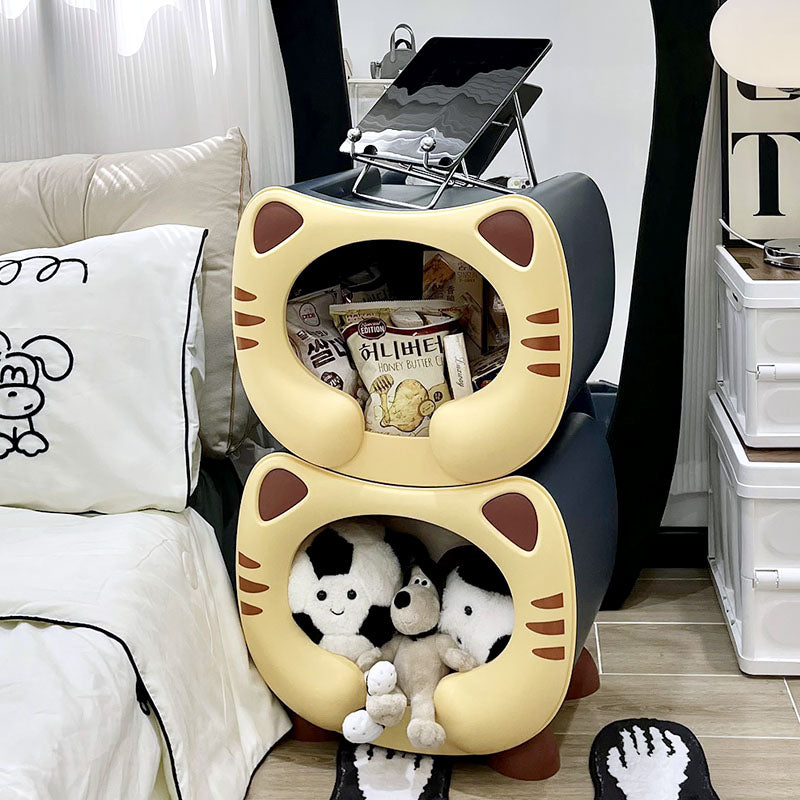 Contemporary Creative PP Kids Cartoon Cat Nightstand 1-Storage Stackable For Bedside