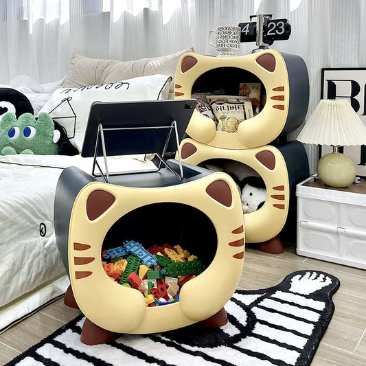 Contemporary Creative PP Kids Cartoon Cat Nightstand 1-Storage Stackable For Bedside