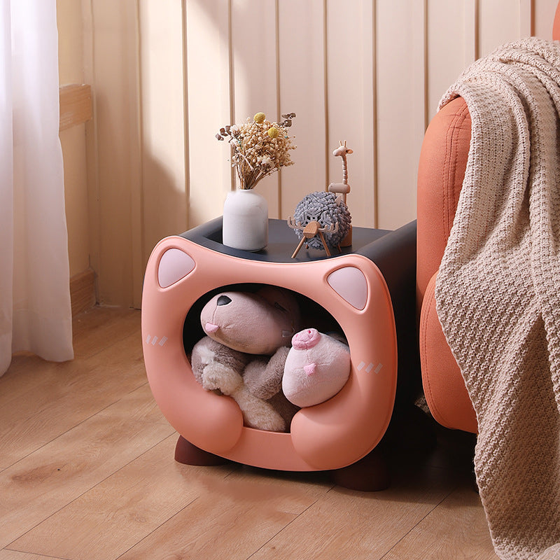 Contemporary Creative PP Kids Cartoon Cat Nightstand 1-Storage Stackable For Bedside