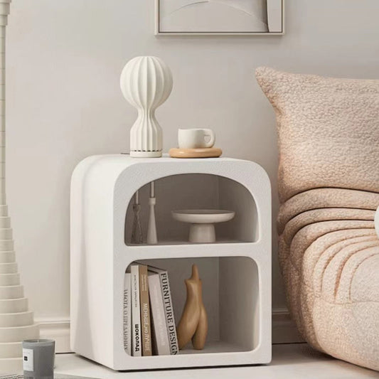 Modern Simplicity MDF Grainy Square Arched Door Nightstand 2-Tier Storage For Bedside