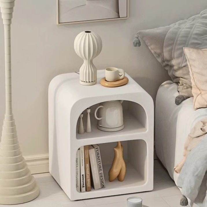 Modern Simplicity MDF Grainy Square Arched Door Nightstand 2-Tier Storage For Bedside
