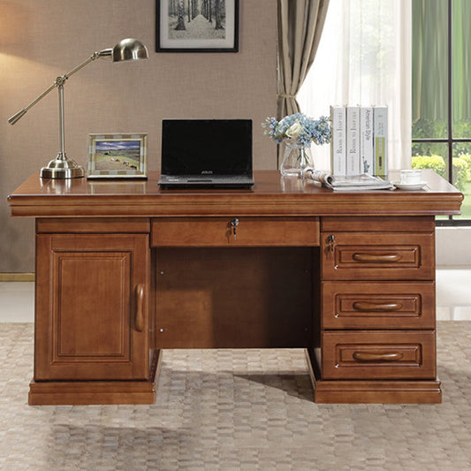 Contemporary Retro Plywood Rubber Wood Hardware Rectangular Desks 4-Drawer Cabinet For Home Office