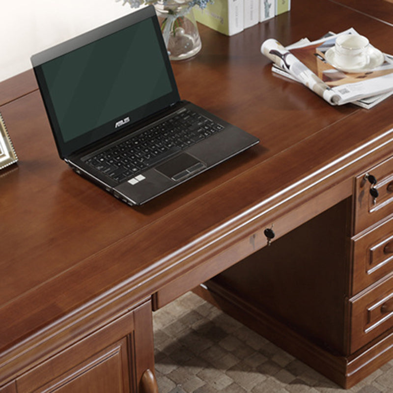 Contemporary Retro Plywood Rubber Wood Hardware Rectangular Desks 4-Drawer Cabinet For Home Office