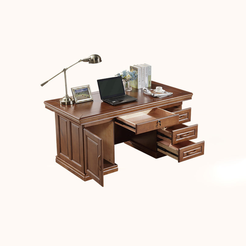 Contemporary Retro Plywood Rubber Wood Hardware Rectangular Desks 4-Drawer Cabinet For Home Office