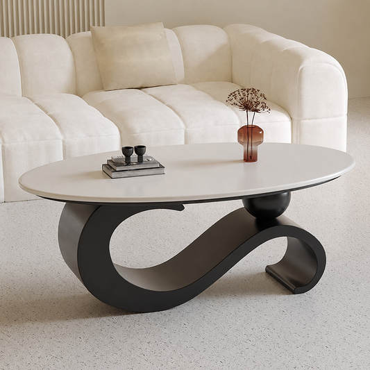 Modern Minimalist Ellipse Stone Slab Iron Coffee Table For Living Room