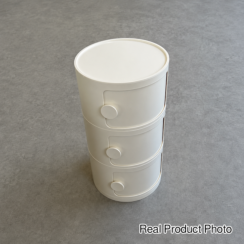 Modern Minimalist Round Plastic Nightstand 2/3-Cabinet For Bedroom