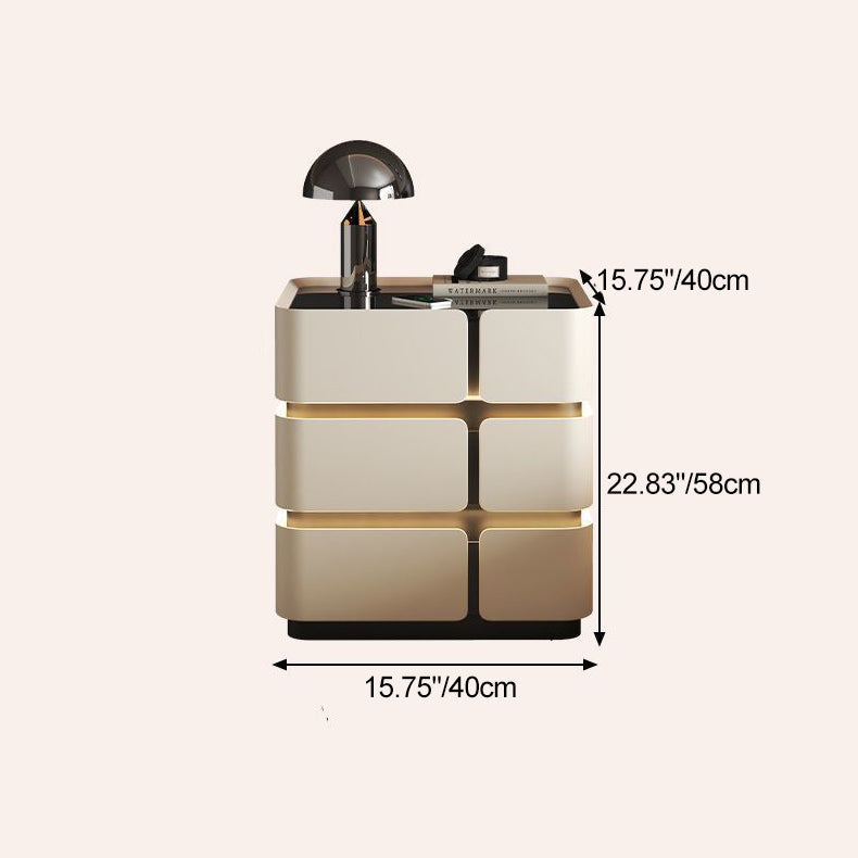 Contemporary Nordic Square Cube Sensor Light Wireless Charging Glass Cat Scratch Leather Pine Medium Density Fiberboard Nightstand 2/3 - Drawer For Bedroom