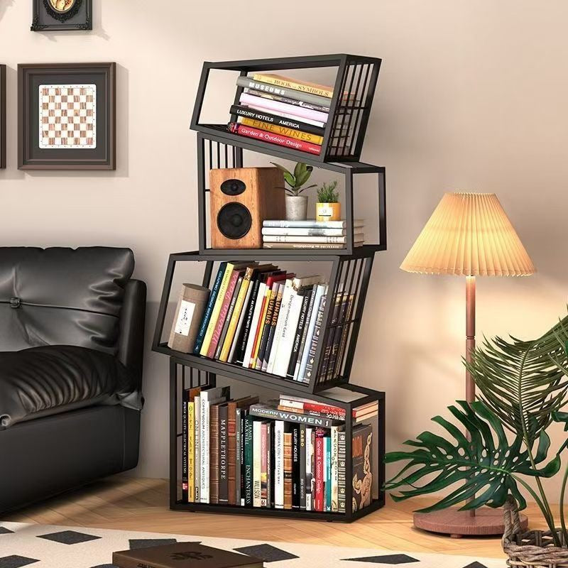 Contemporary Nordic Square Frame Full Iron Storage Cabinets Bookshelf 3/4/5 - Tier For Living Room