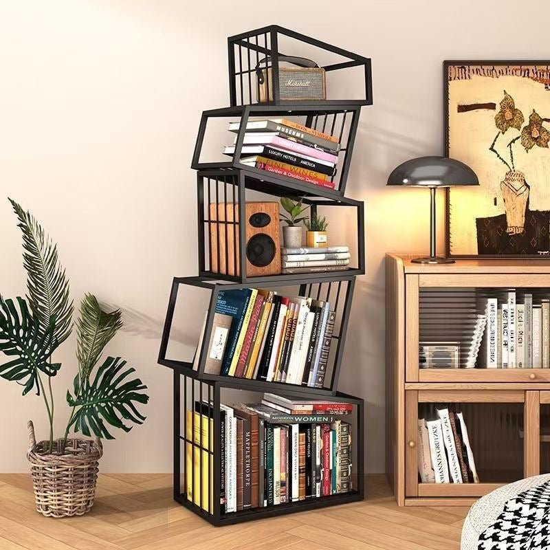 Contemporary Nordic Square Frame Full Iron Storage Cabinets Bookshelf 3/4/5 - Tier For Living Room