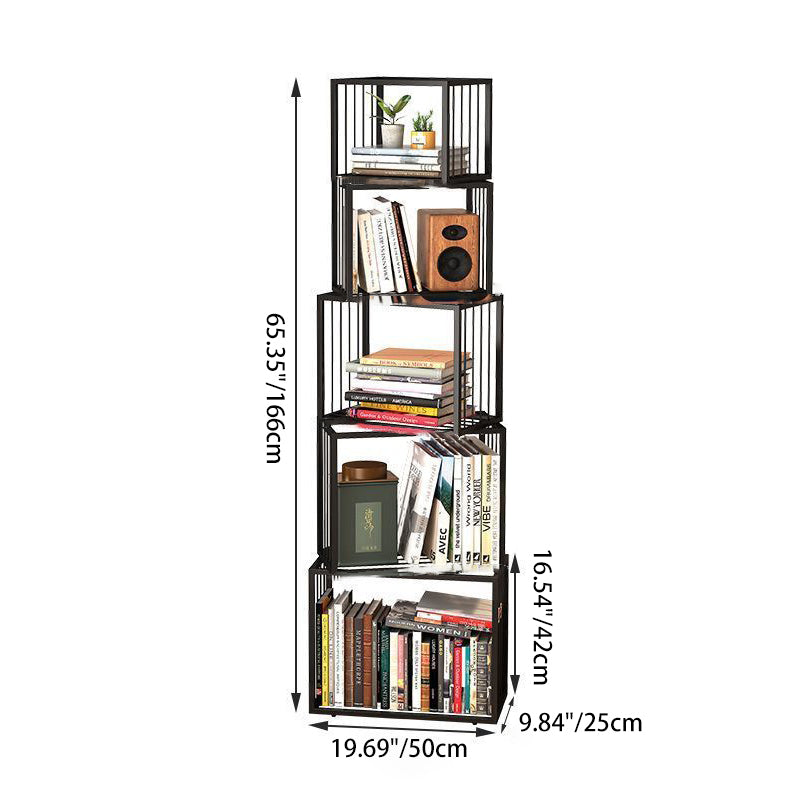Contemporary Nordic Square Frame Full Iron Storage Cabinets Bookshelf 3/4/5 - Tier For Living Room